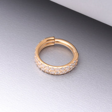 Detail View 1 of Implant Grade Titanium Golden Double Lined Gems Seamless Clicker Hoop Ring-Clear Gem